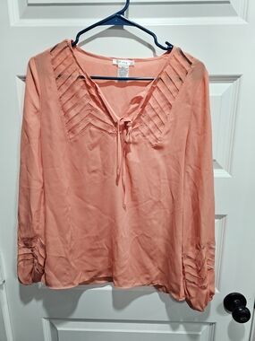 Esley Coral Tie-Neck Long Sleeve Blouse